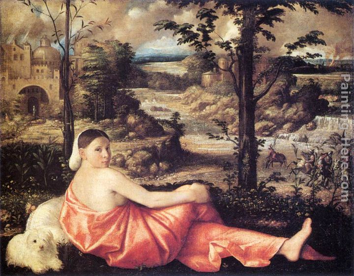 Reclining Woman in a Landscape painting - Giovanni Cariani Reclining Woman in a Landscape art painting